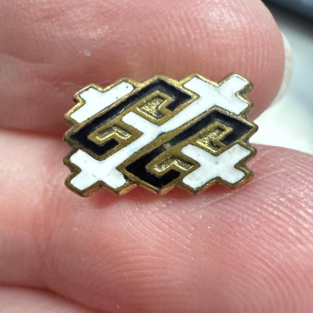 Antique Heraldic CC Crosslet Black White Enamel Gold Tone Pin Vtg 1920s'30s